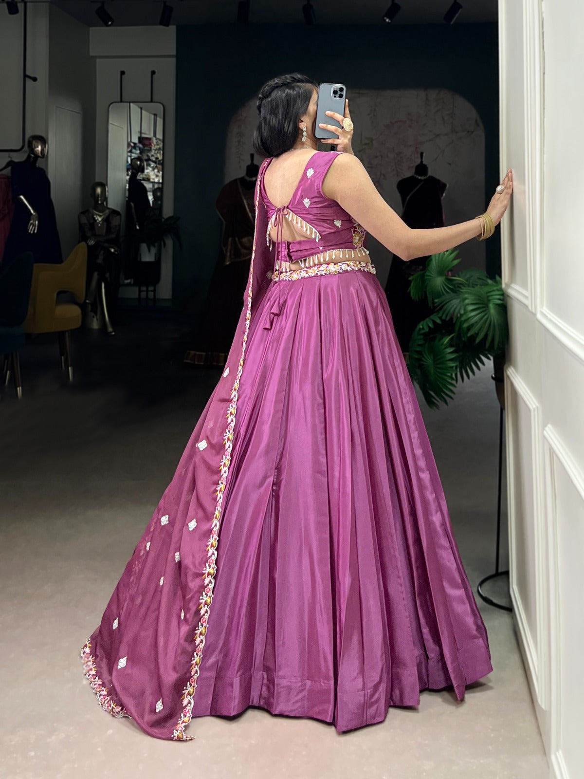 FLORAL DETAILING MAGENTA PURPLE COLOUR EMBROIDERED LEHENGA