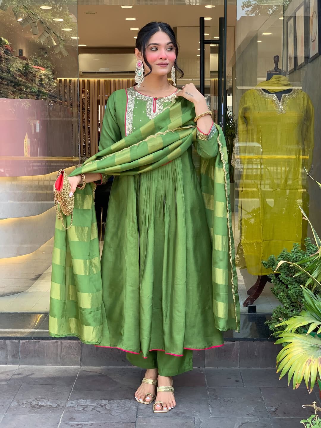 GREEN FLARED KURTA SET