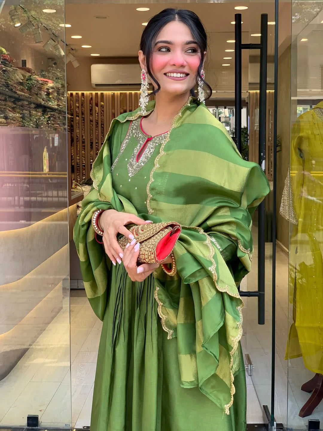GREEN FLARED KURTA SET