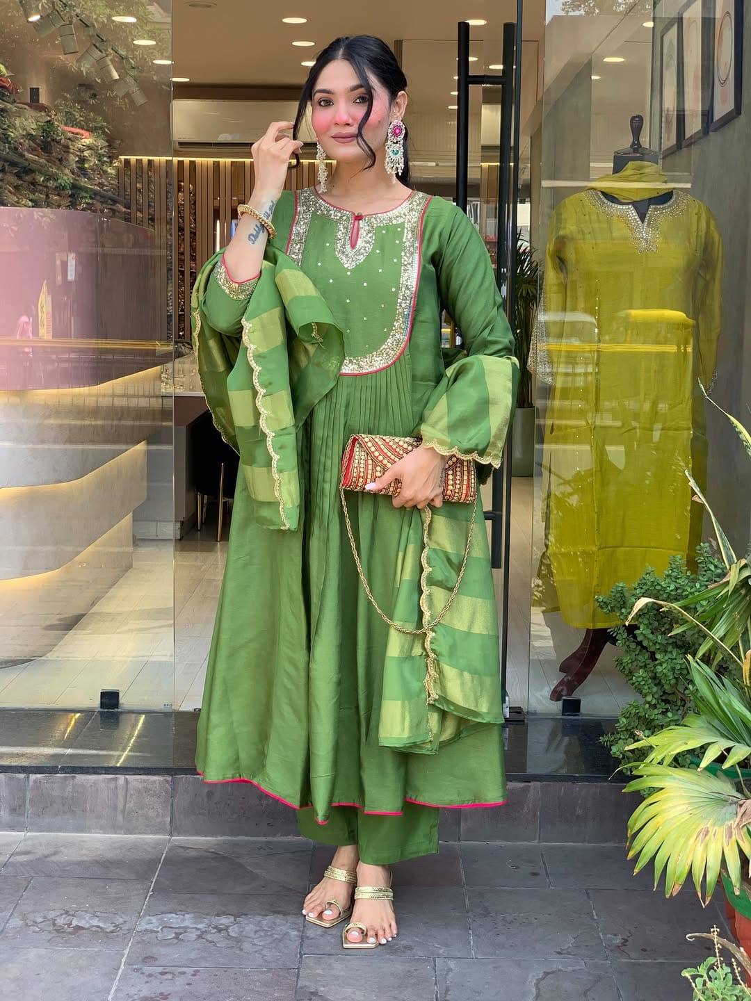 GREEN FLARED KURTA SET