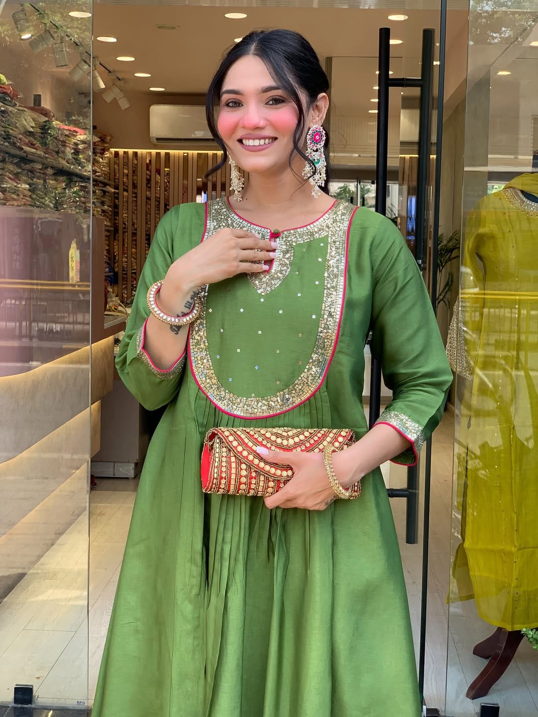 GREEN FLARED KURTA SET