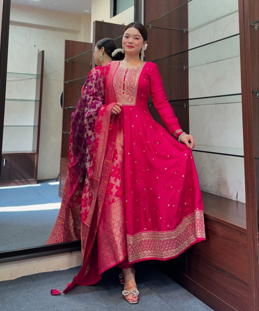 DEEP PINK ANARKALI FLARED KURTA SET