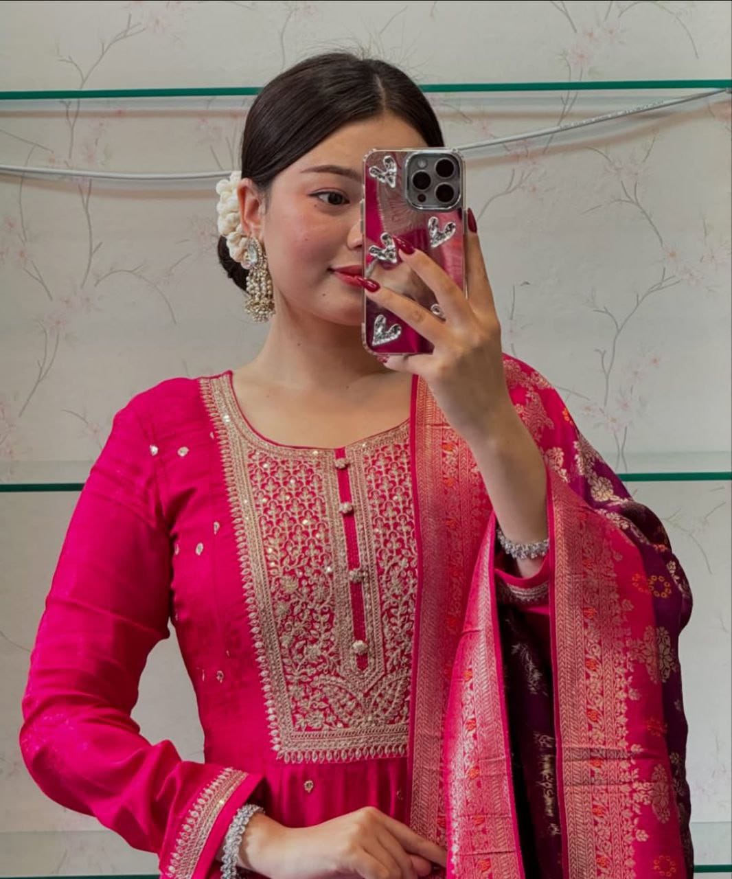 DEEP PINK ANARKALI FLARED KURTA SET