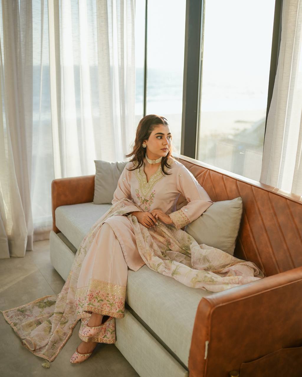 Blush Elegance Designer Crepe Palazzo Set