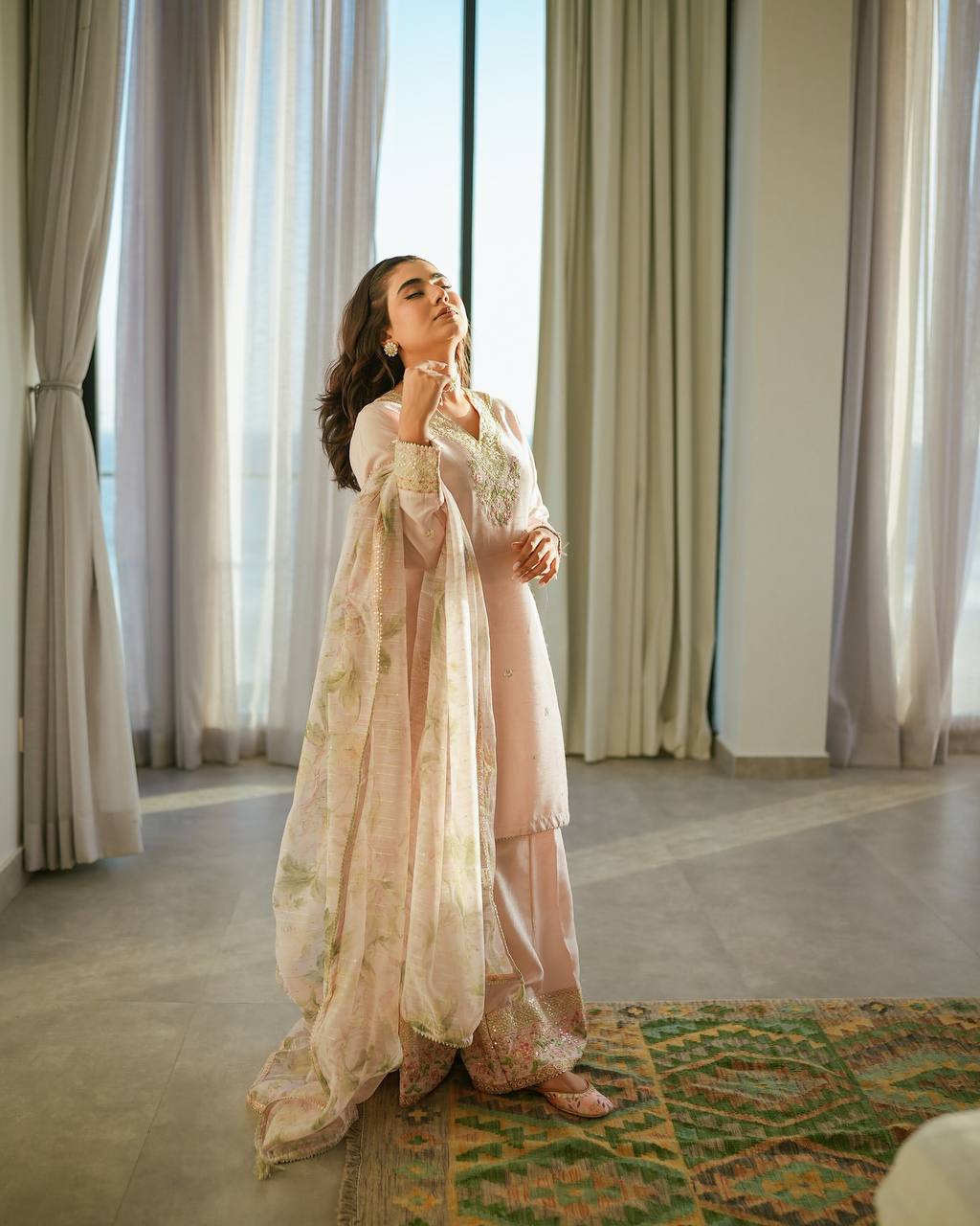 Blush Elegance Designer Crepe Palazzo Set