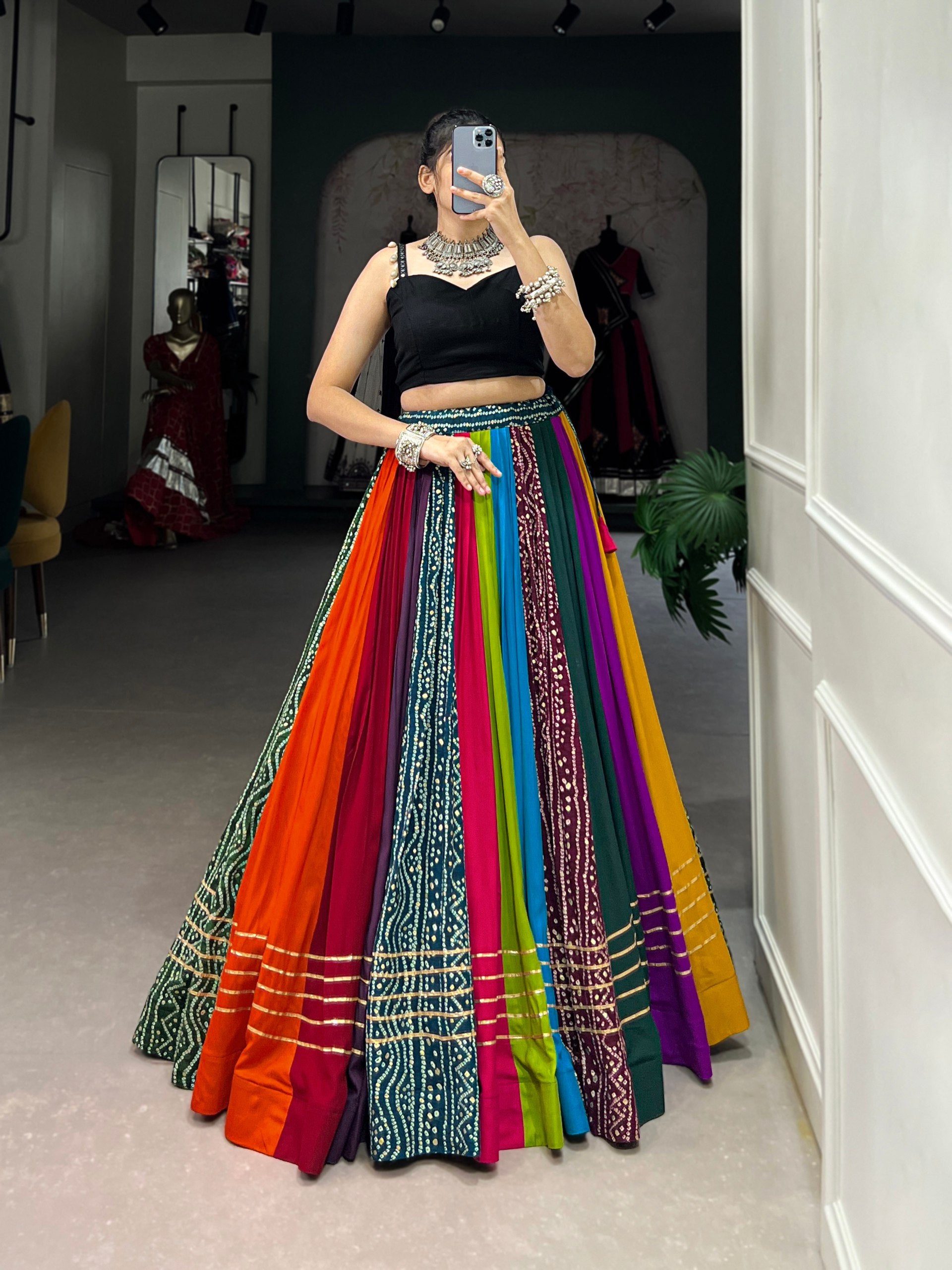 RAINBOW COLOUR NAVRATRI LEHENGA WITH BANDHANI PRINT BLOUSE