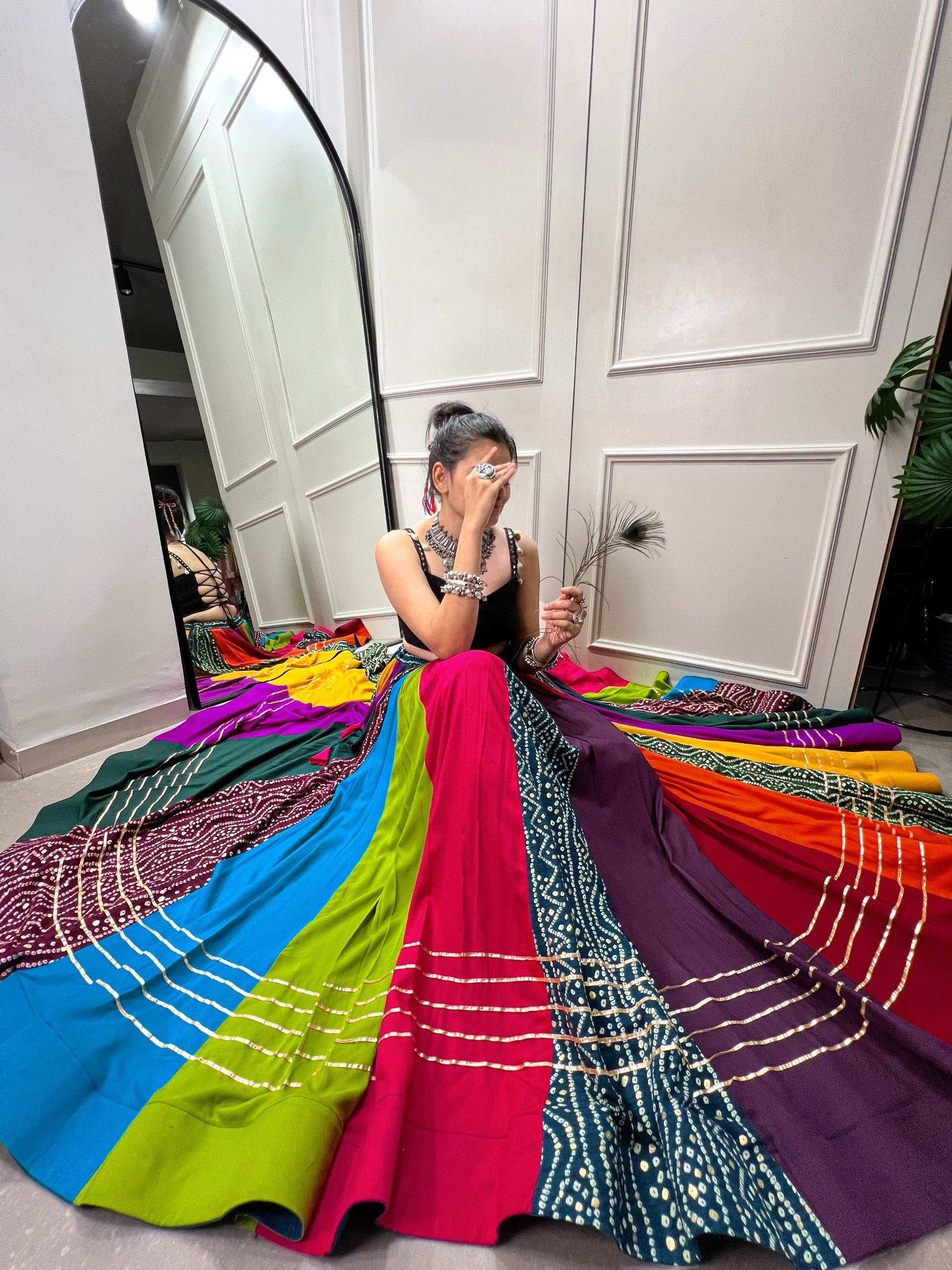 RAINBOW COLOUR NAVRATRI LEHENGA WITH BANDHANI PRINT BLOUSE