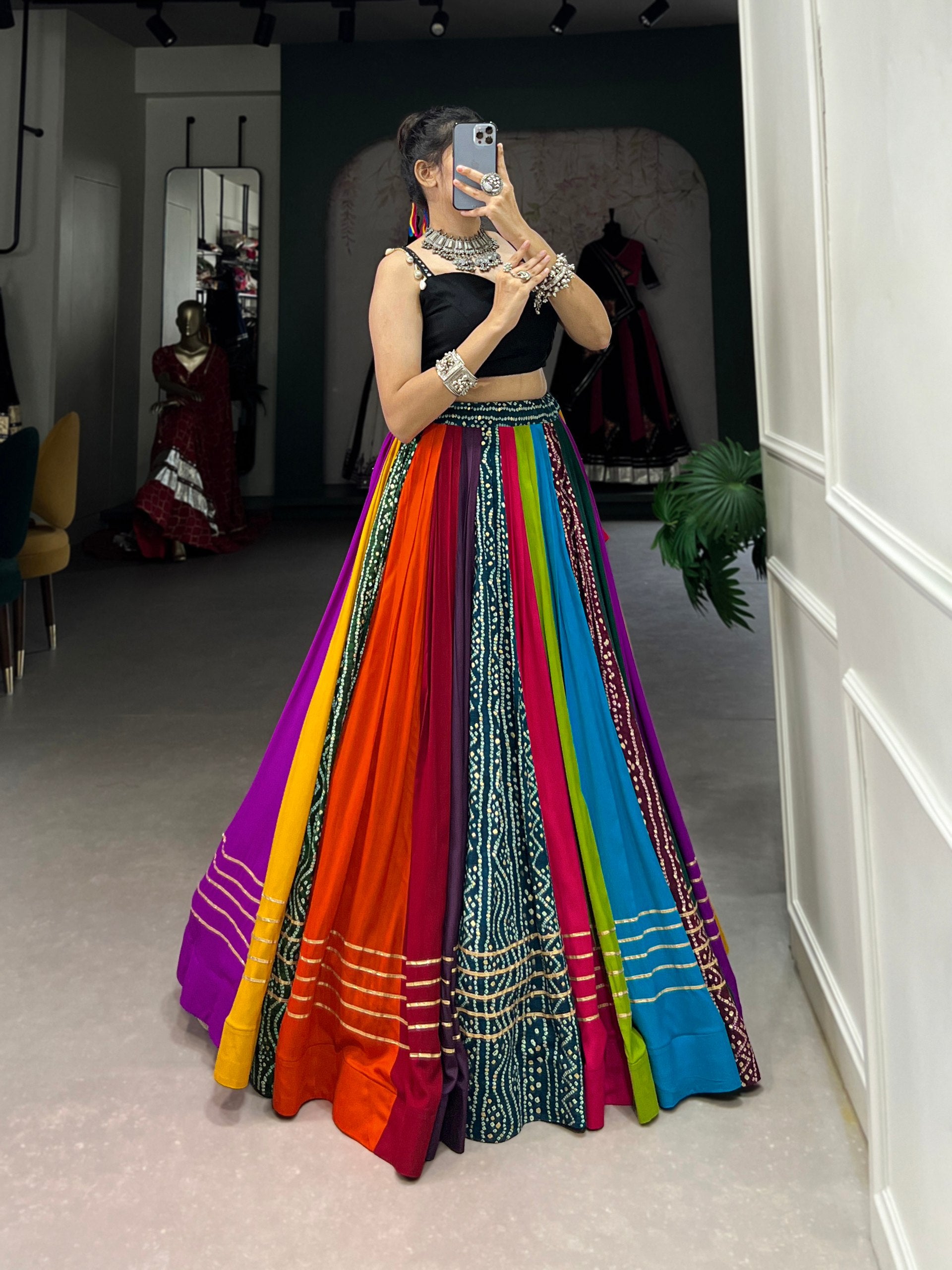 RAINBOW COLOUR NAVRATRI LEHENGA WITH BANDHANI PRINT BLOUSE