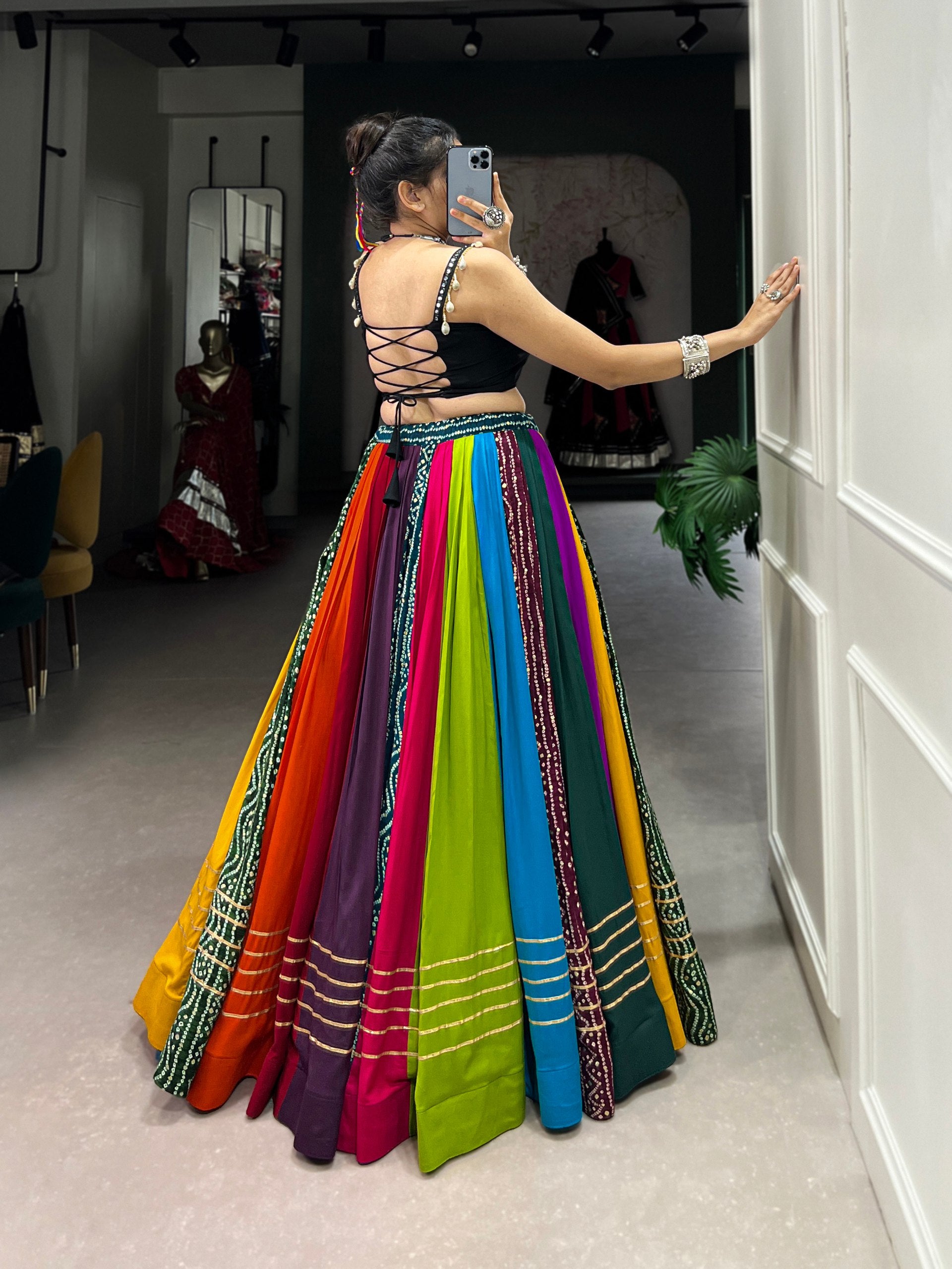 RAINBOW COLOUR NAVRATRI LEHENGA WITH BANDHANI PRINT BLOUSE
