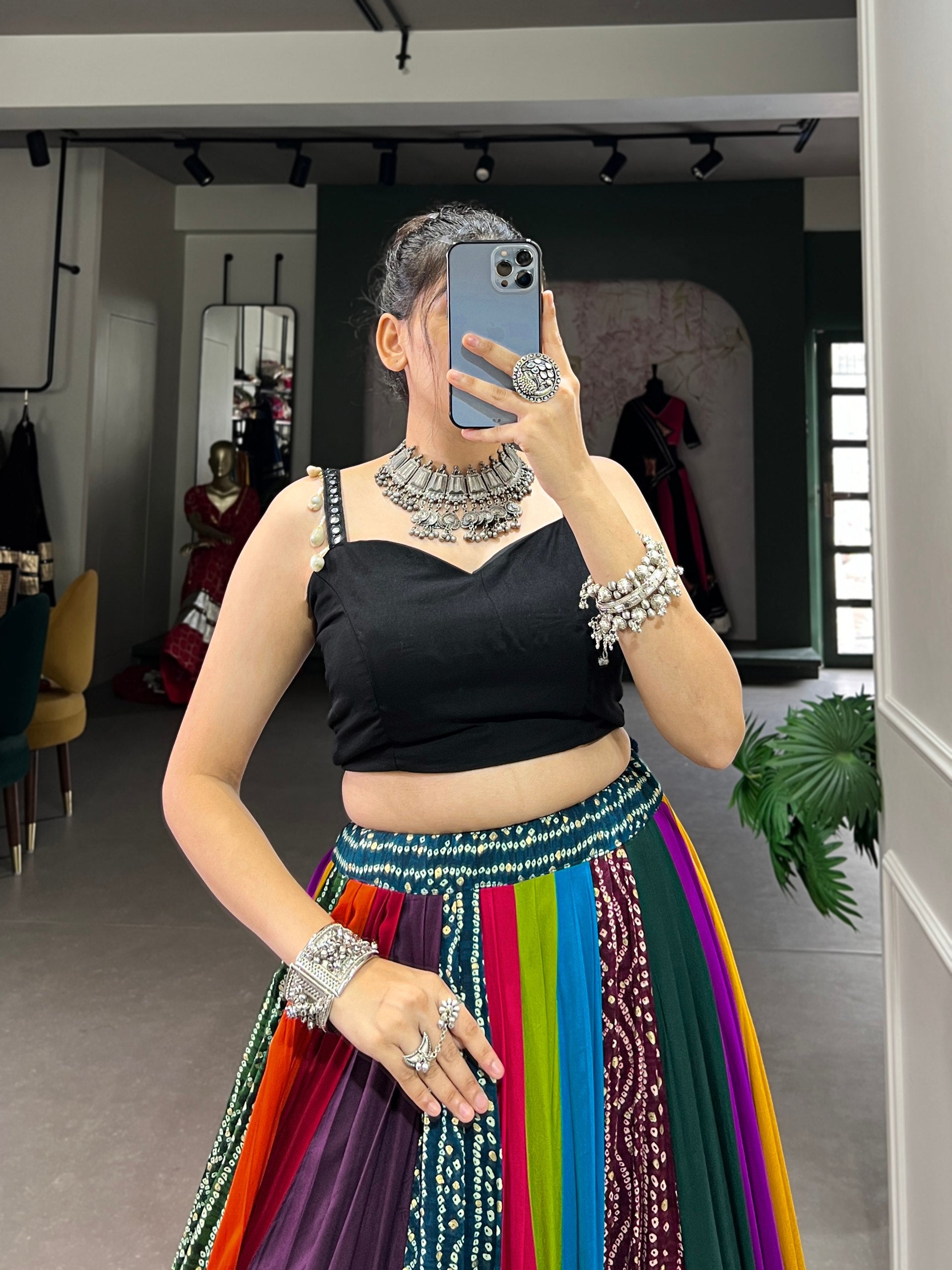 RAINBOW COLOUR NAVRATRI LEHENGA WITH BANDHANI PRINT BLOUSE