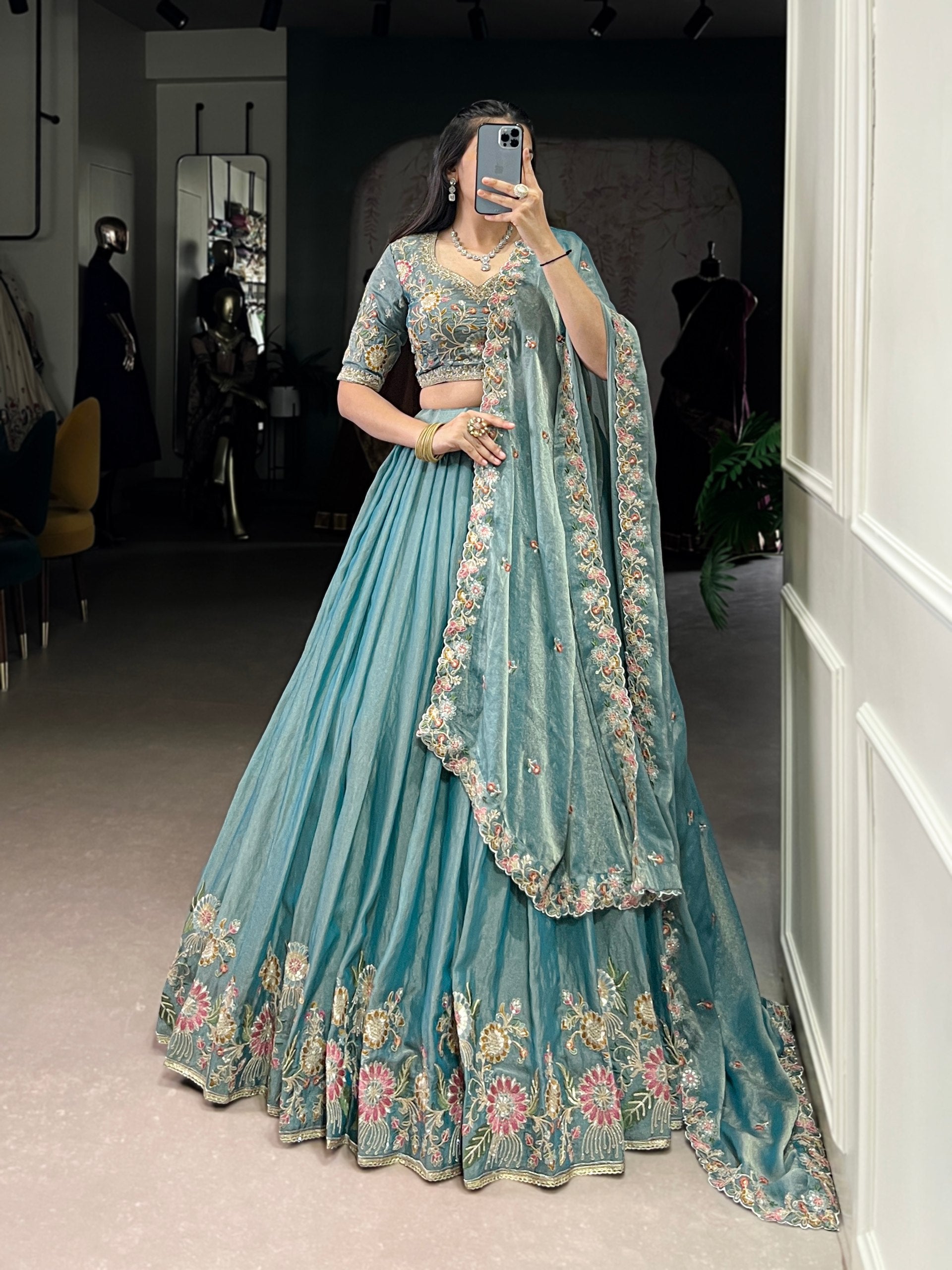 PASTEL BLUE FLORAL DESIGNER LEHENGA