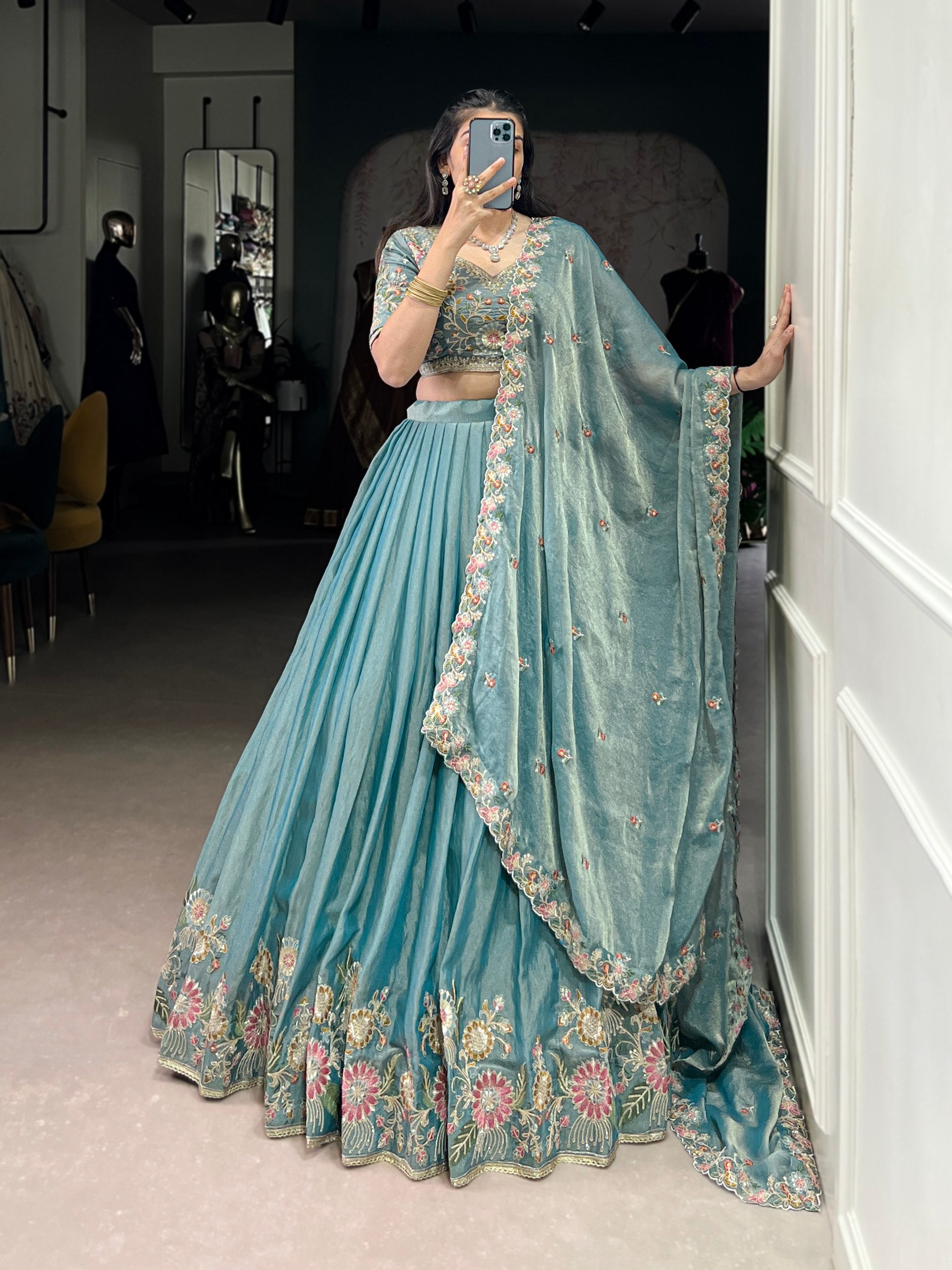 PASTEL BLUE FLORAL DESIGNER LEHENGA