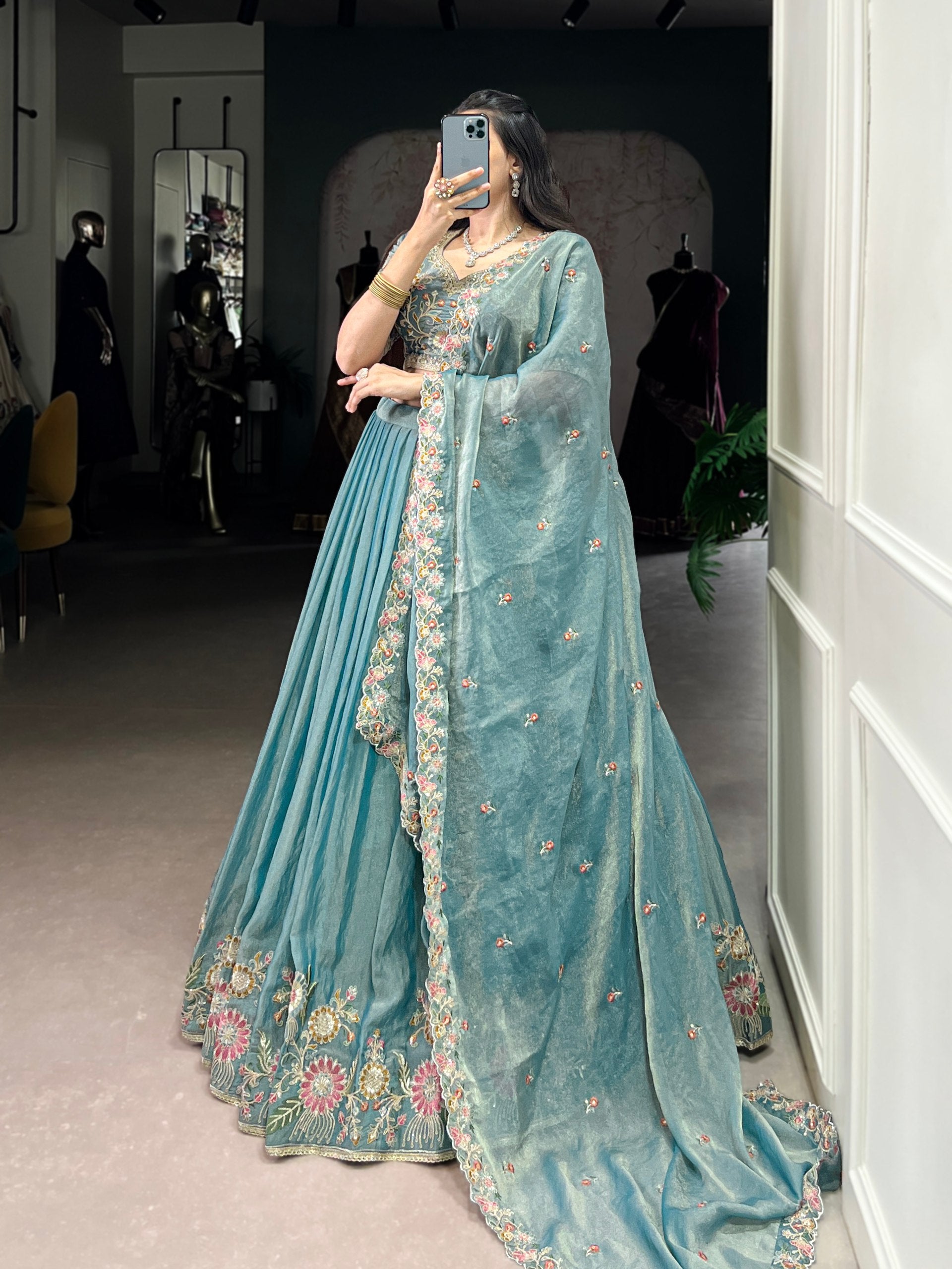 PASTEL BLUE FLORAL DESIGNER LEHENGA