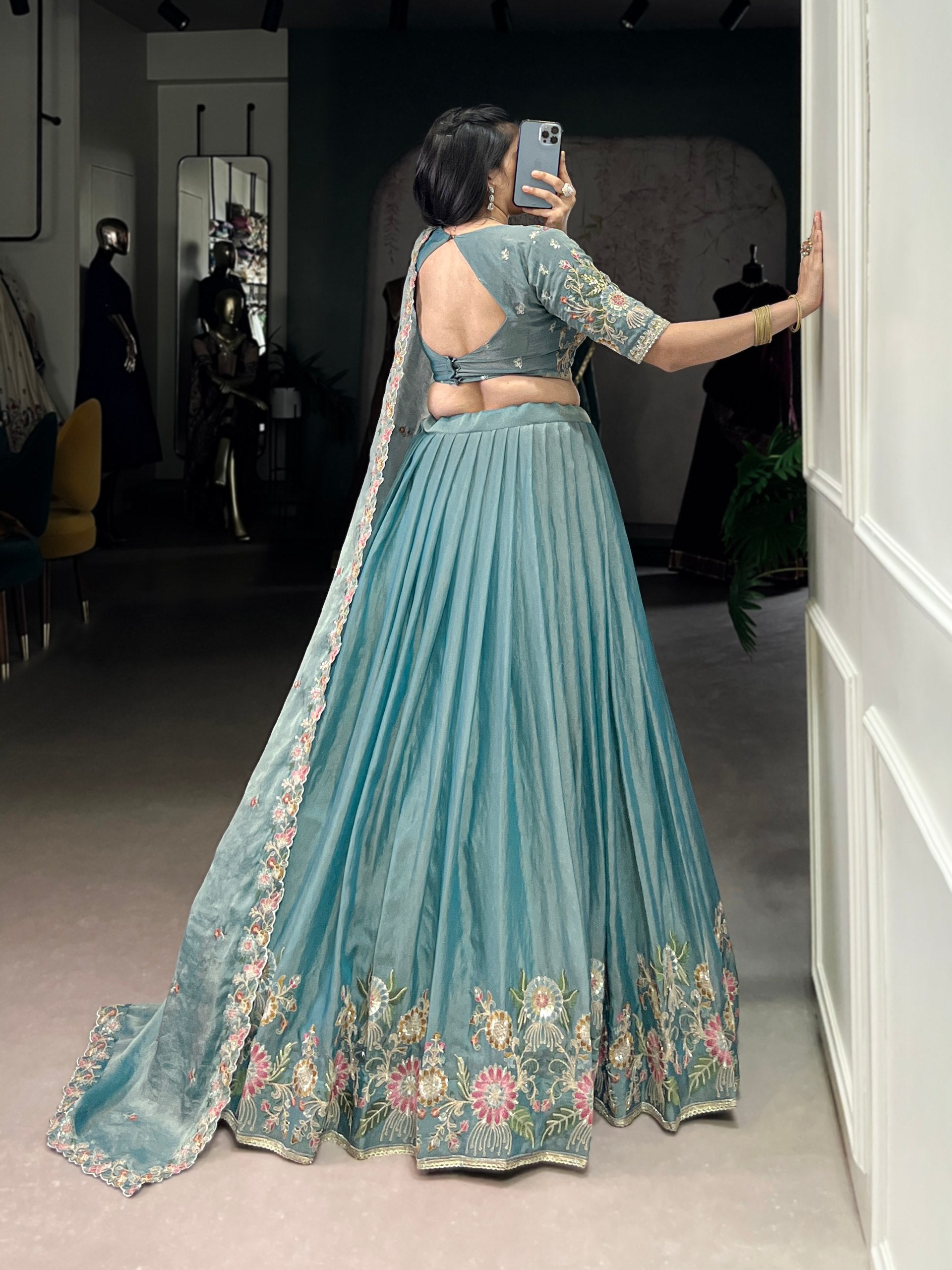 PASTEL BLUE FLORAL DESIGNER LEHENGA