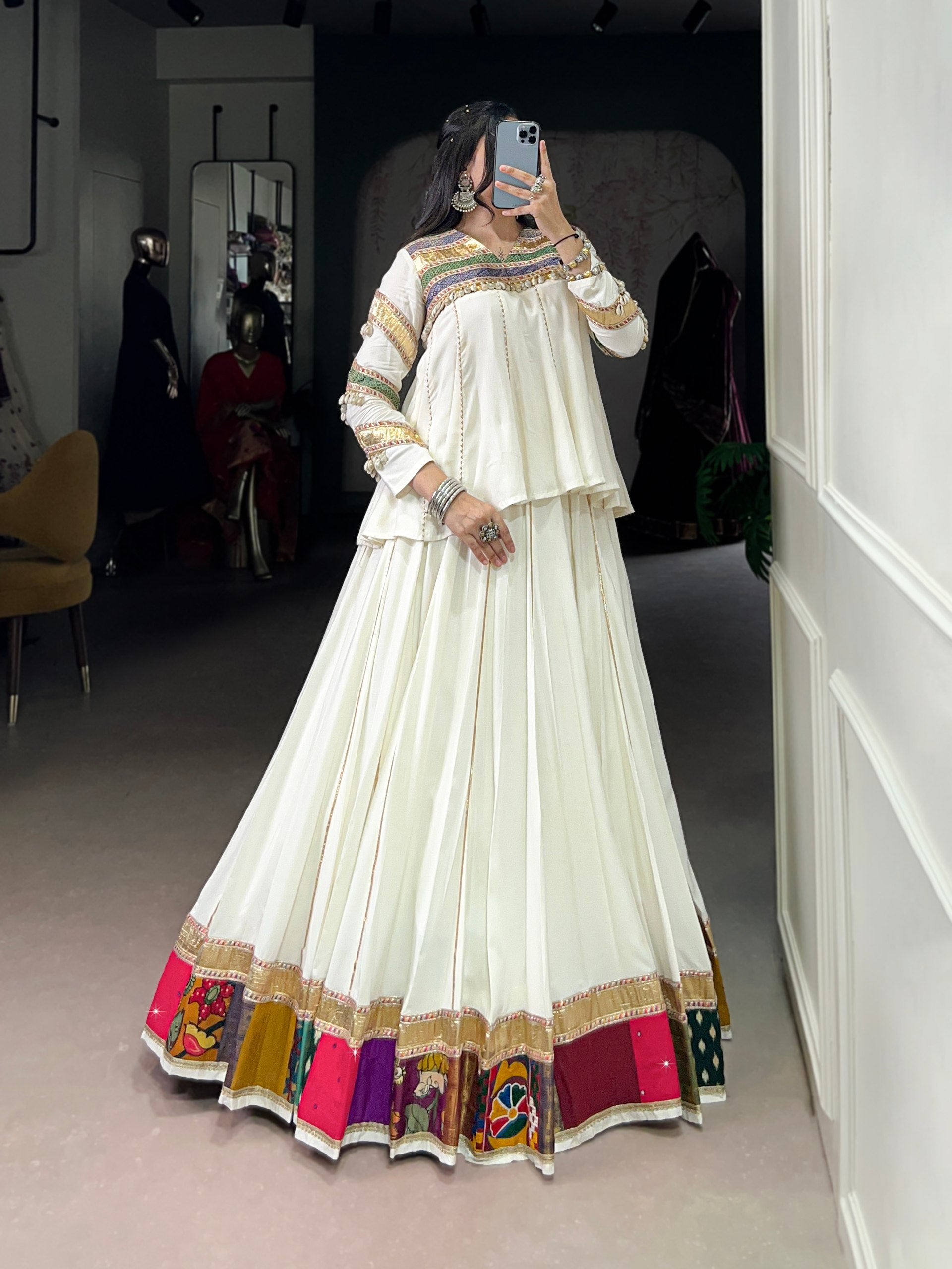 WHITE LEHENGA CHOLI WITH DESIGNER BLOUSE