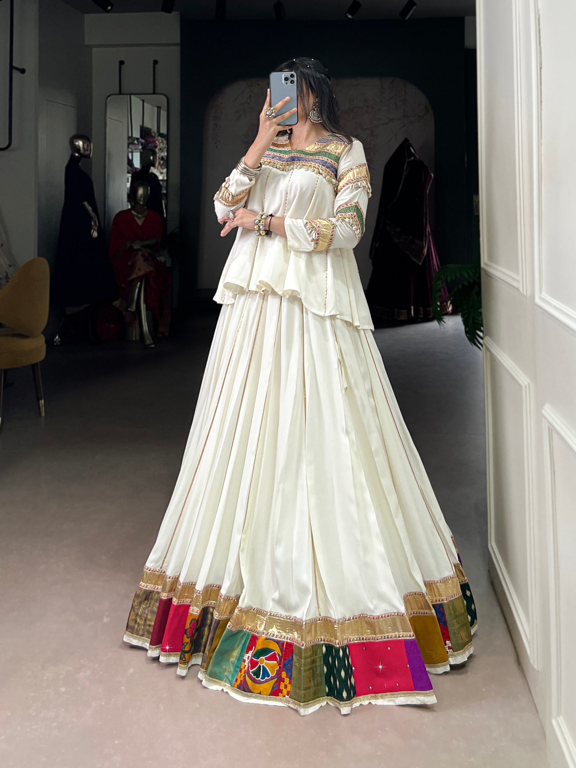 WHITE LEHENGA CHOLI WITH DESIGNER BLOUSE