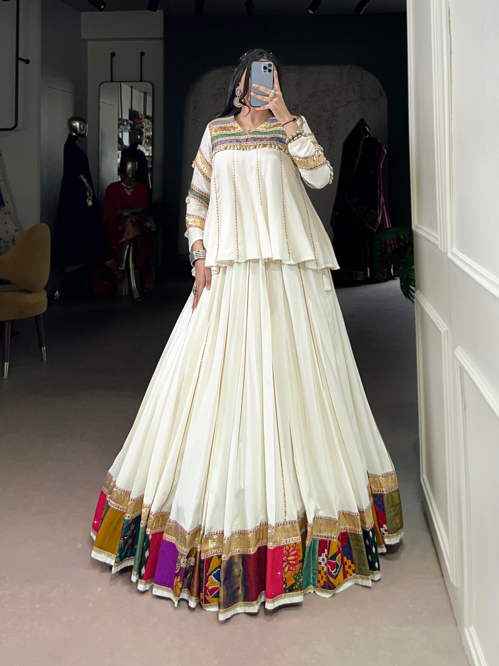WHITE LEHENGA CHOLI WITH DESIGNER BLOUSE