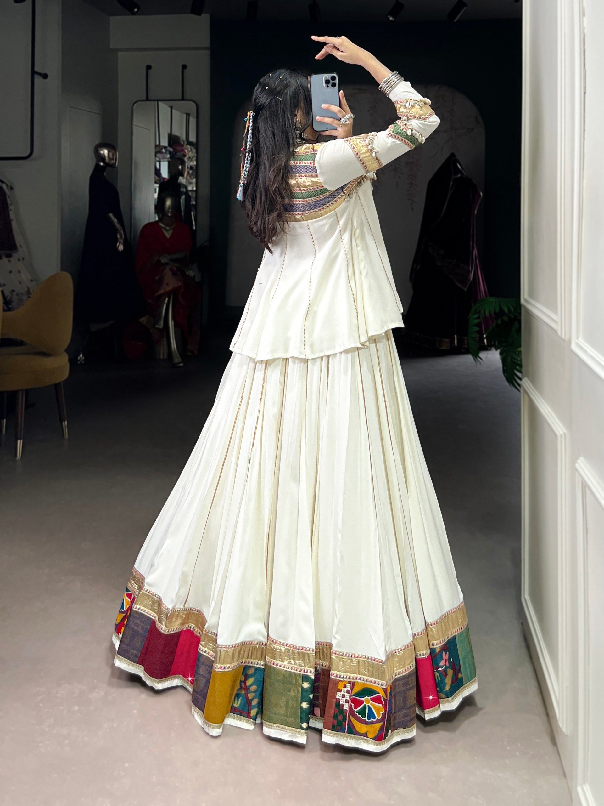 WHITE LEHENGA CHOLI WITH DESIGNER BLOUSE