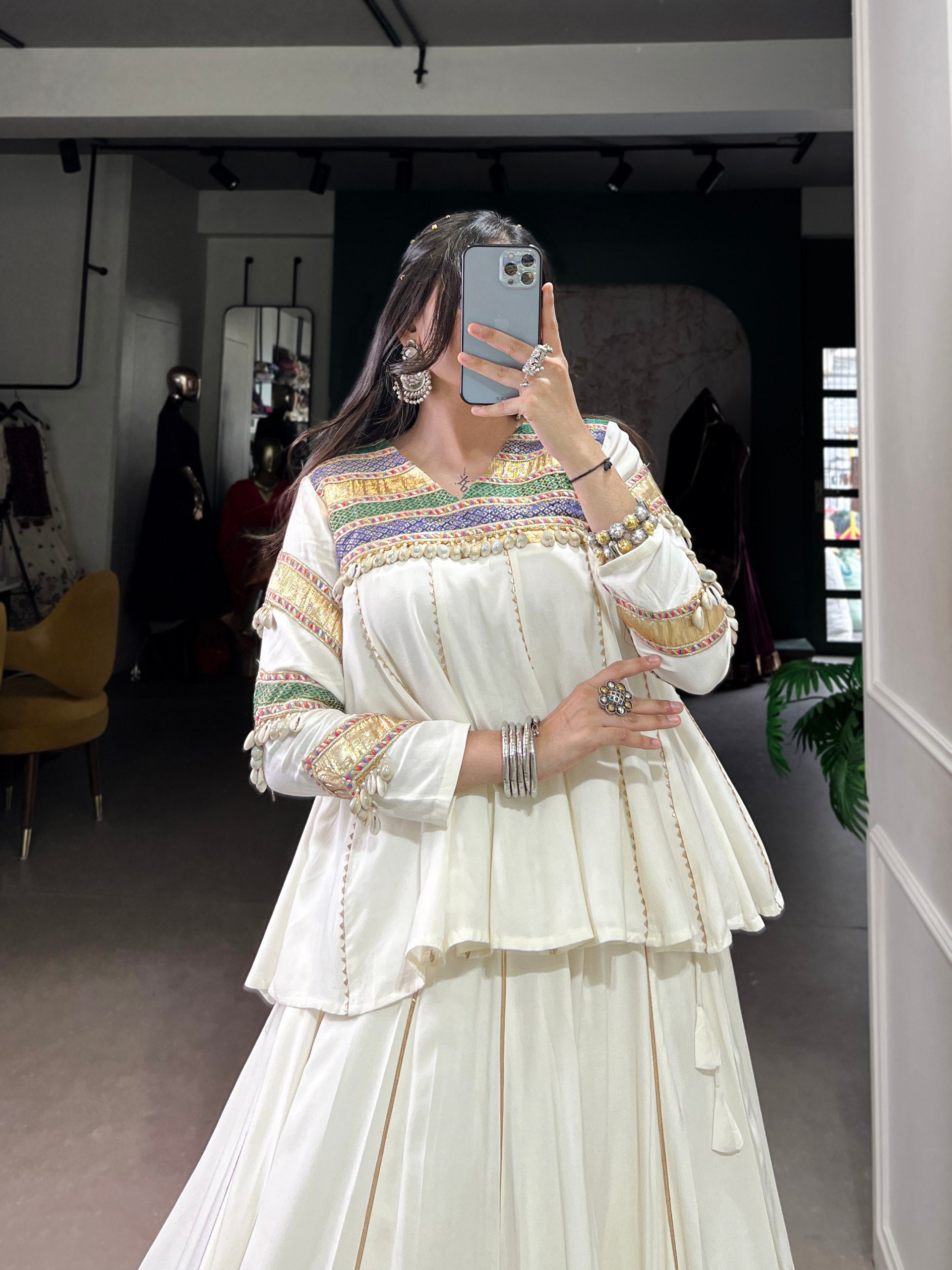 WHITE LEHENGA CHOLI WITH DESIGNER BLOUSE