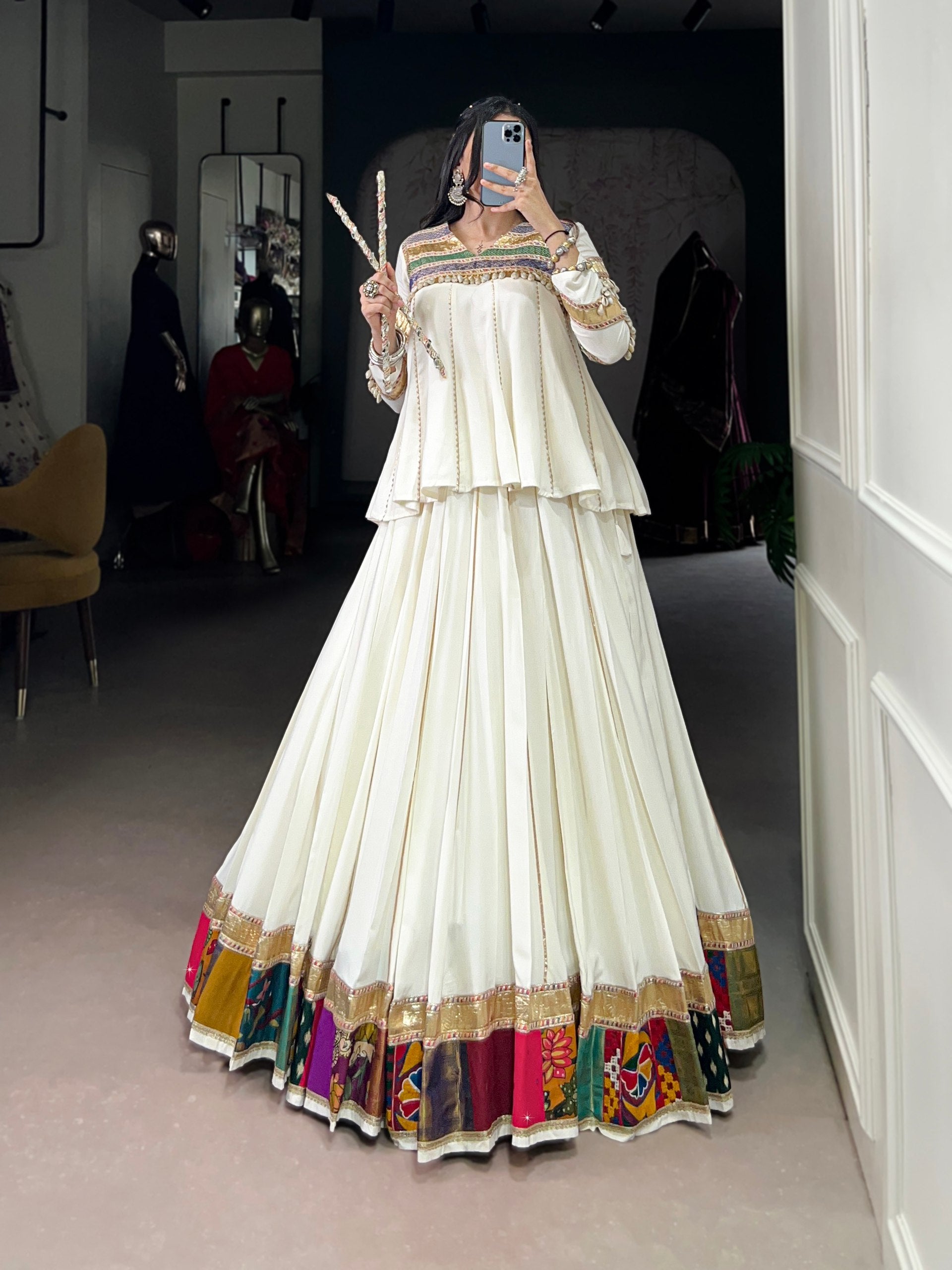 WHITE LEHENGA CHOLI WITH DESIGNER BLOUSE