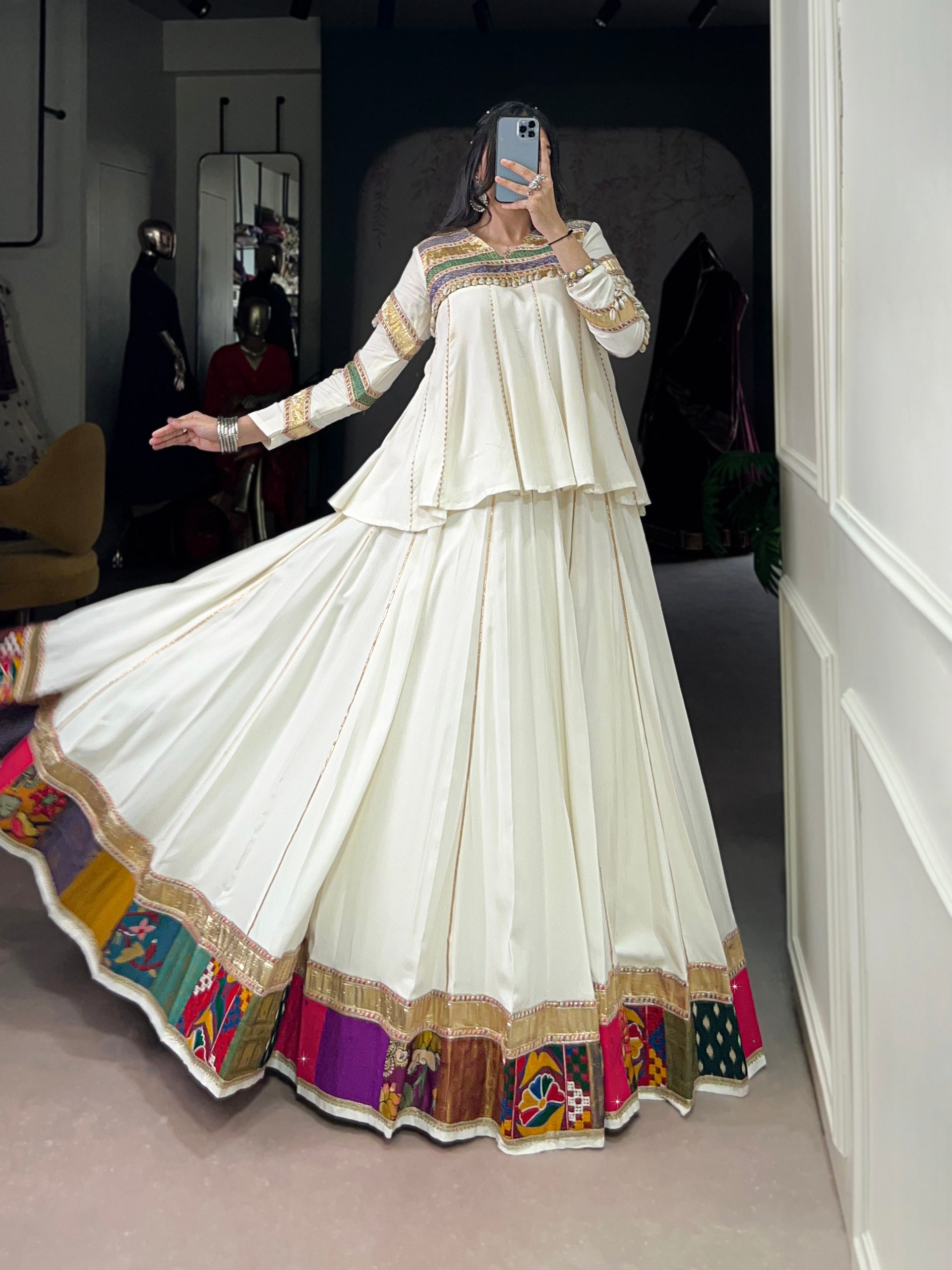 WHITE LEHENGA CHOLI WITH DESIGNER BLOUSE