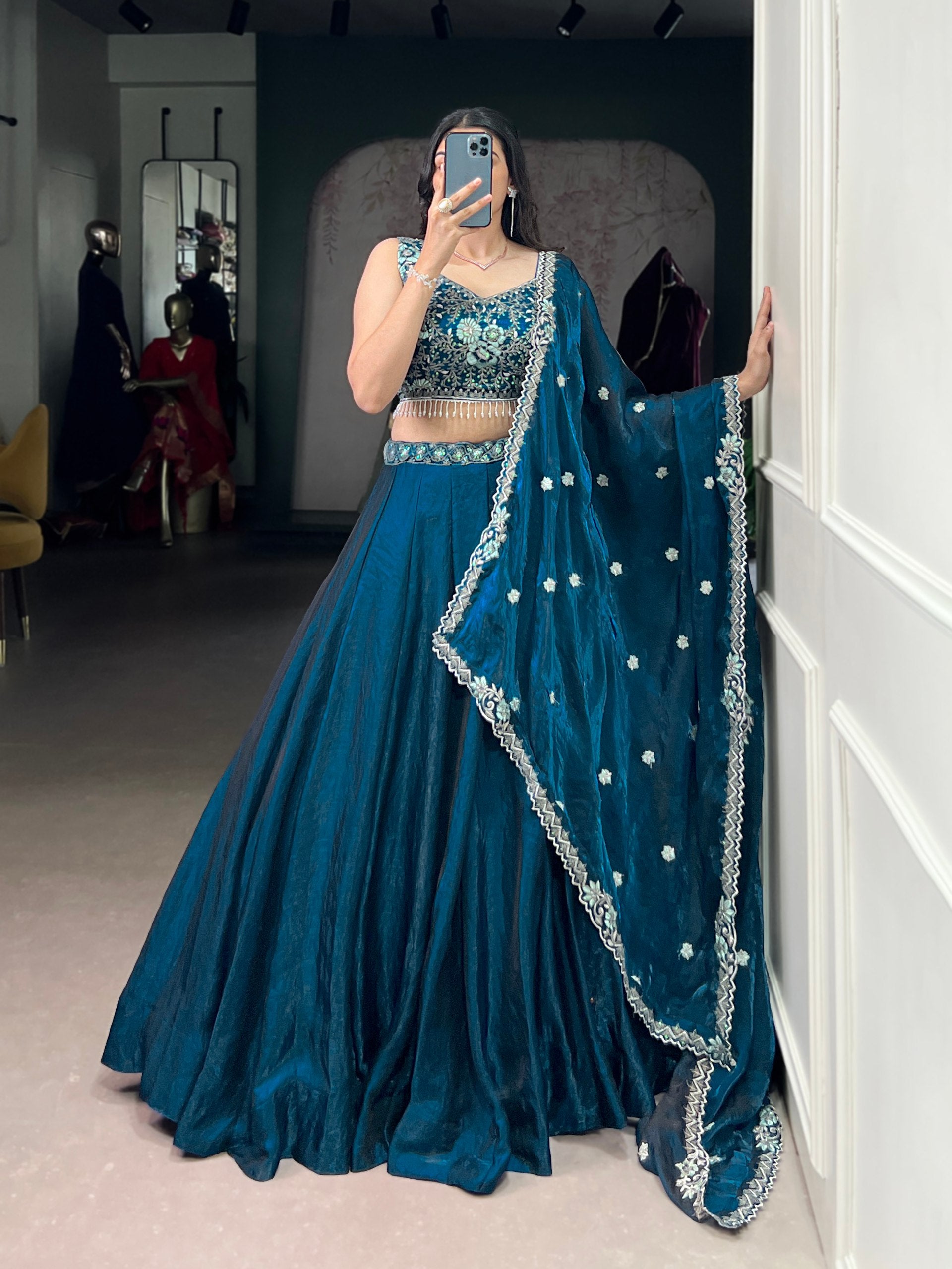 FLORAL DETAILING BLUE COLOUR EMBROIDERED LEHENGA