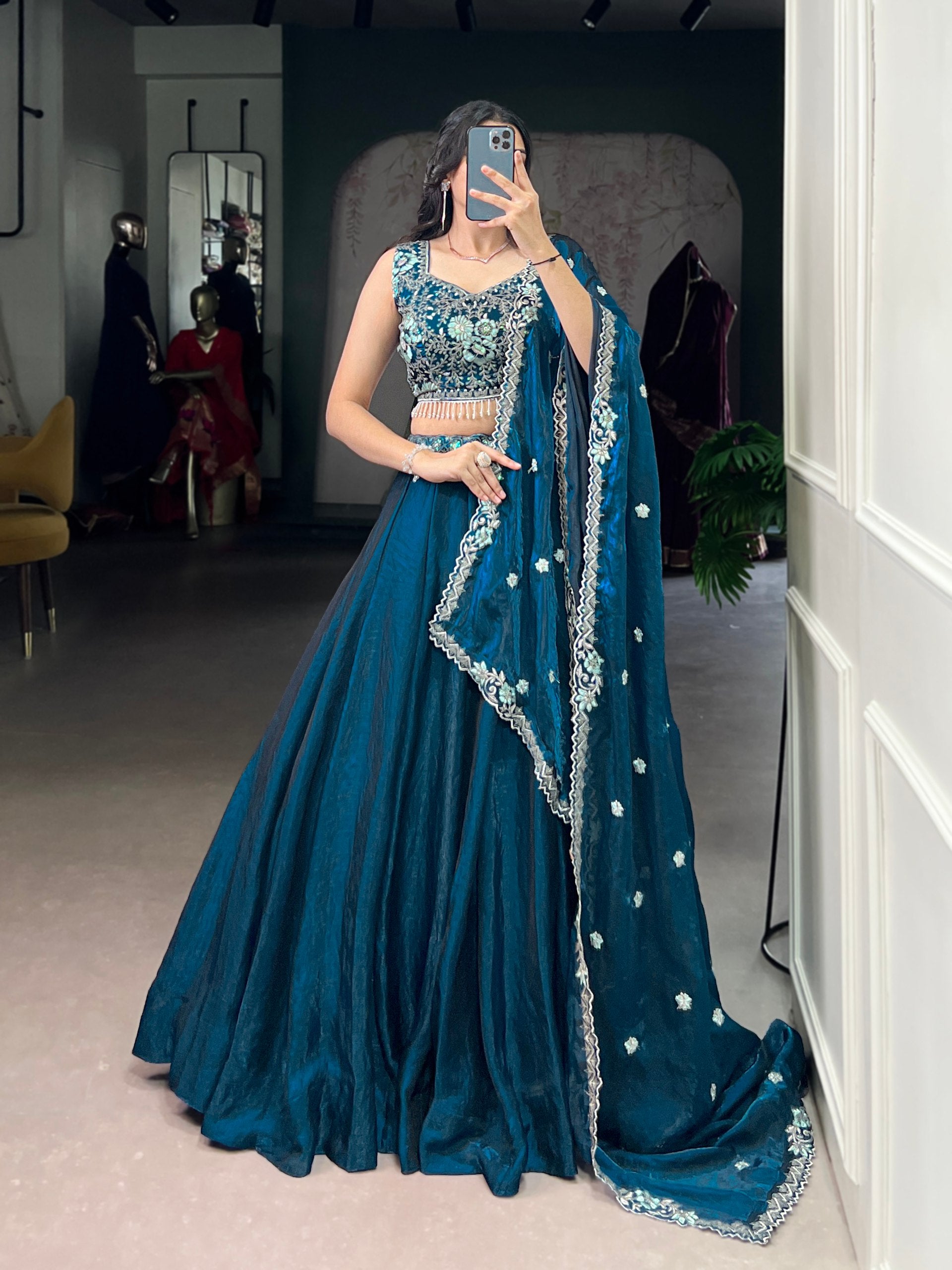 FLORAL DETAILING BLUE COLOUR EMBROIDERED LEHENGA