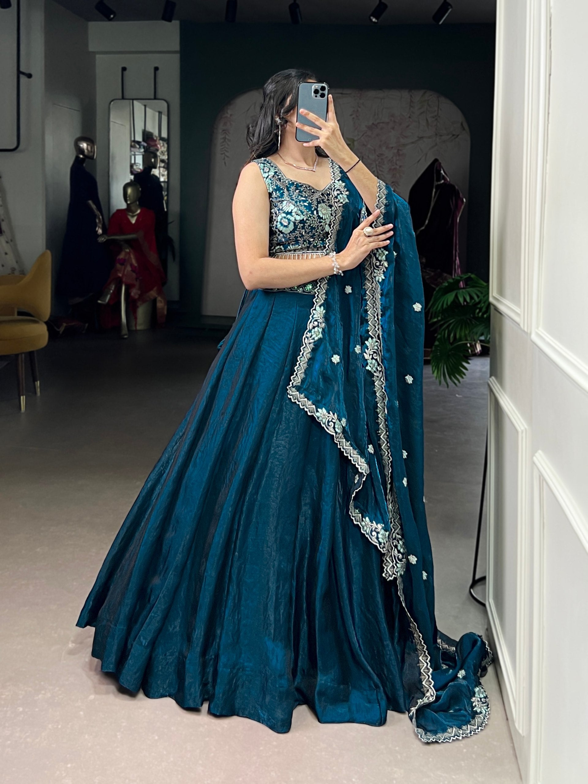 FLORAL DETAILING BLUE COLOUR EMBROIDERED LEHENGA