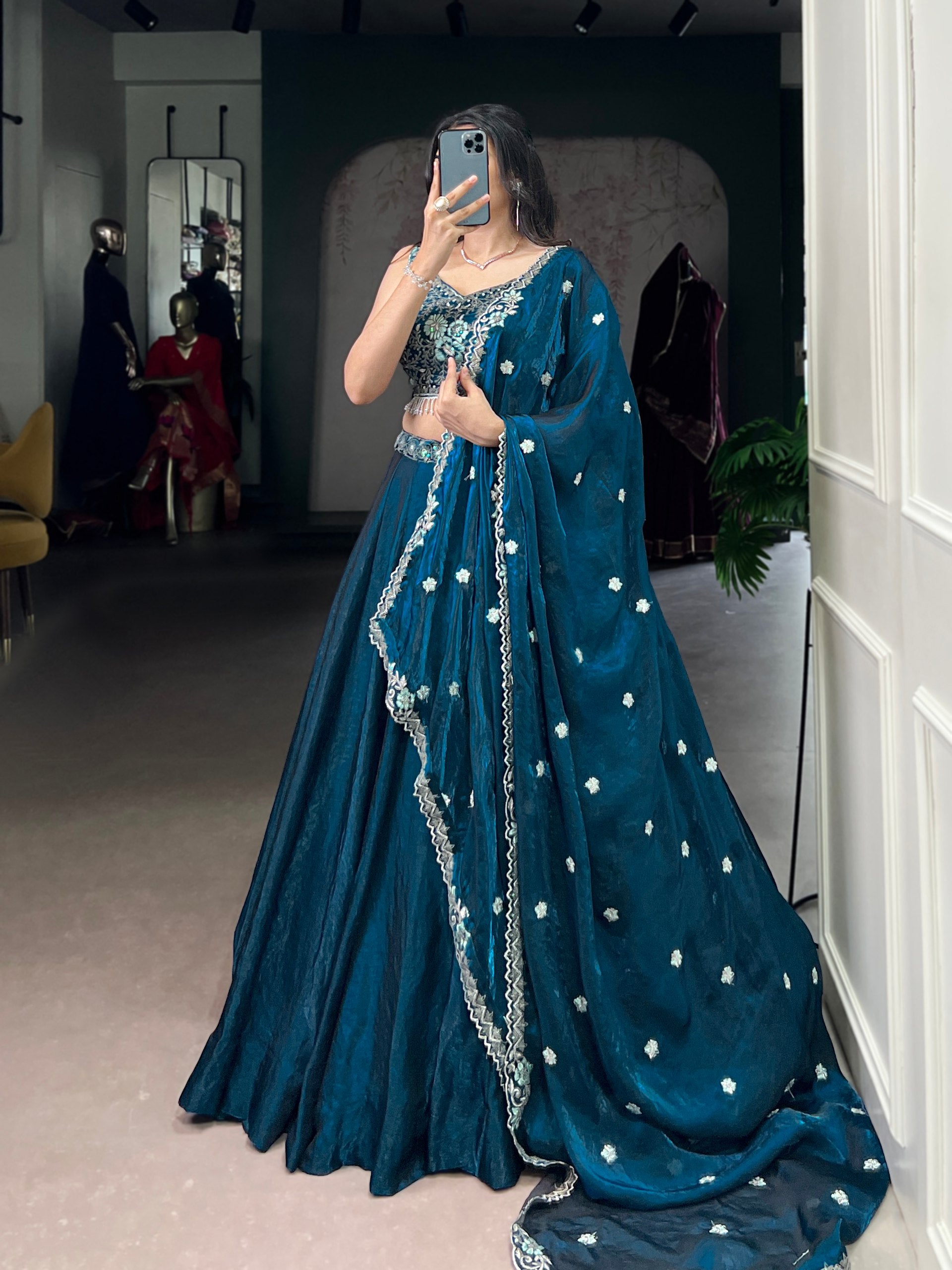 FLORAL DETAILING BLUE COLOUR EMBROIDERED LEHENGA