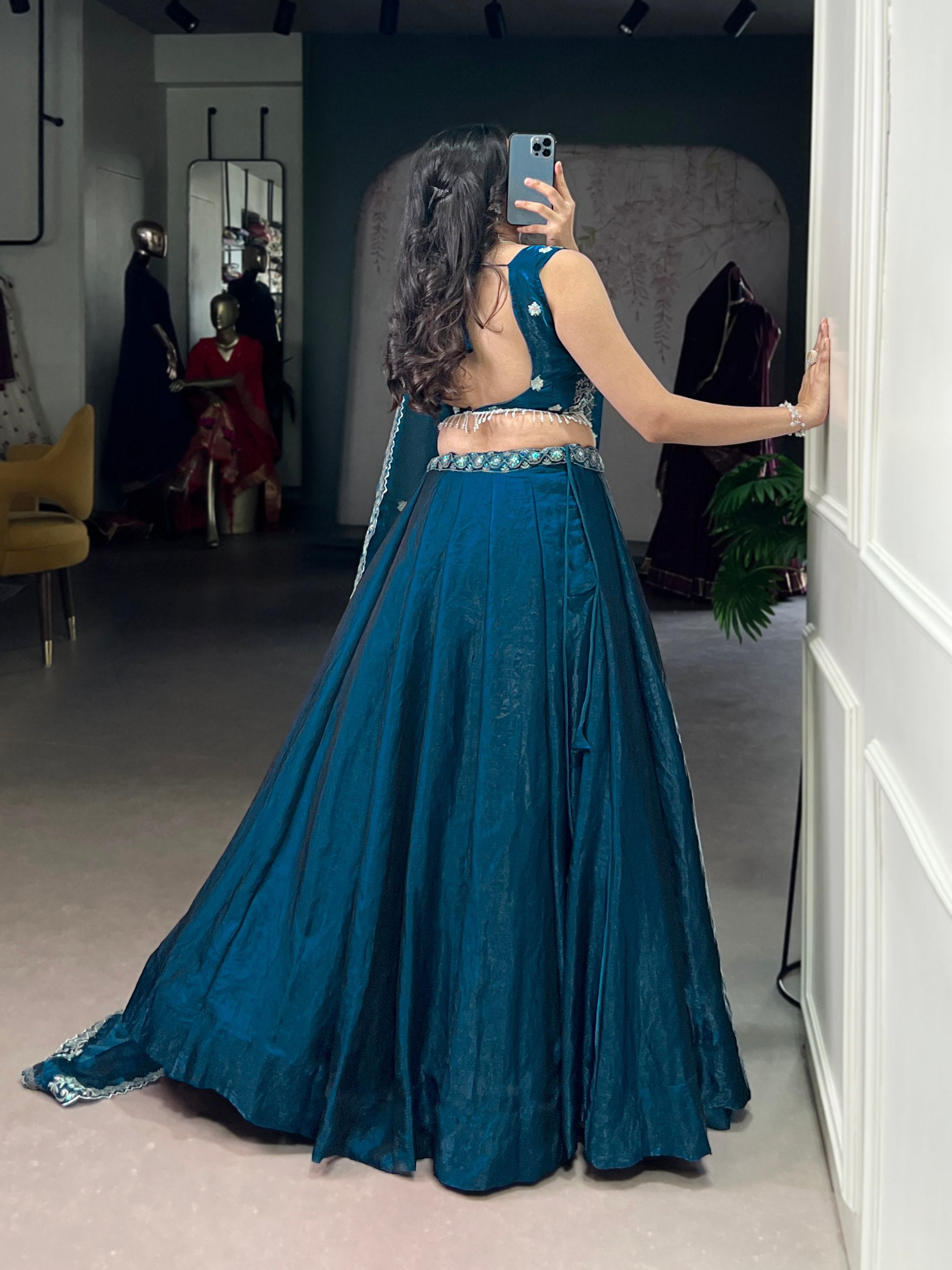 FLORAL DETAILING BLUE COLOUR EMBROIDERED LEHENGA