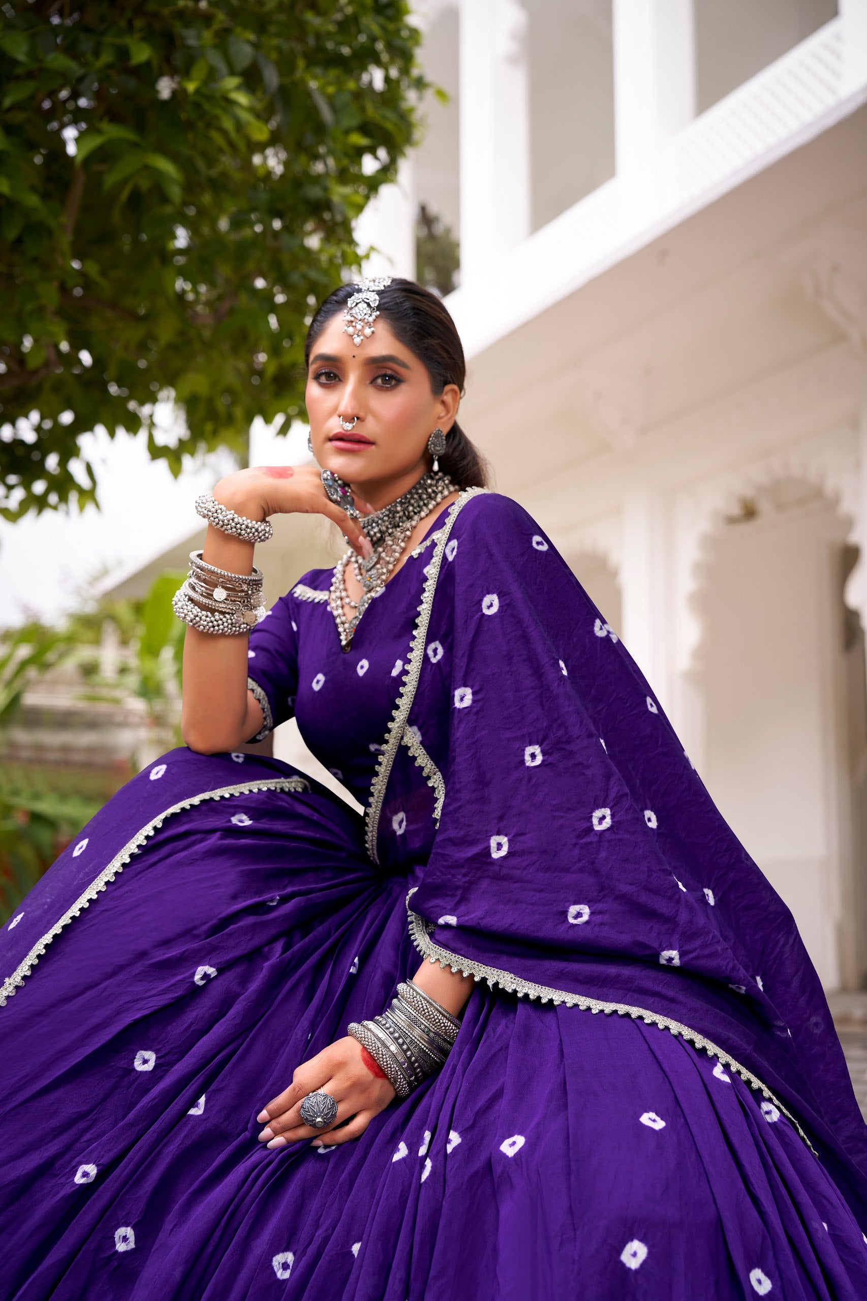 BANDHANI PRINT PURE CHANDERI FABRIC NAVRATRI LEHENGA