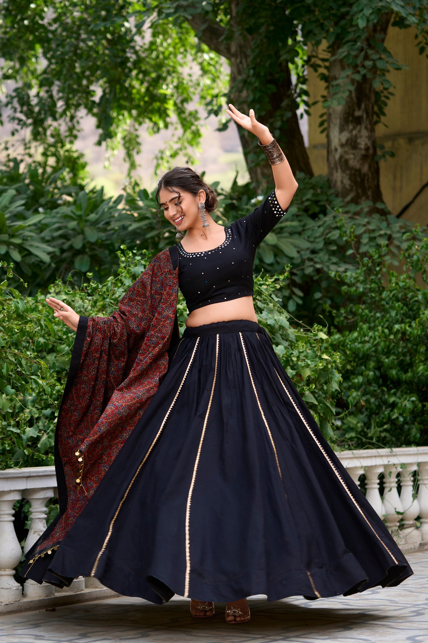 BLACK AND MAROON NAVRATRI LEHENGA