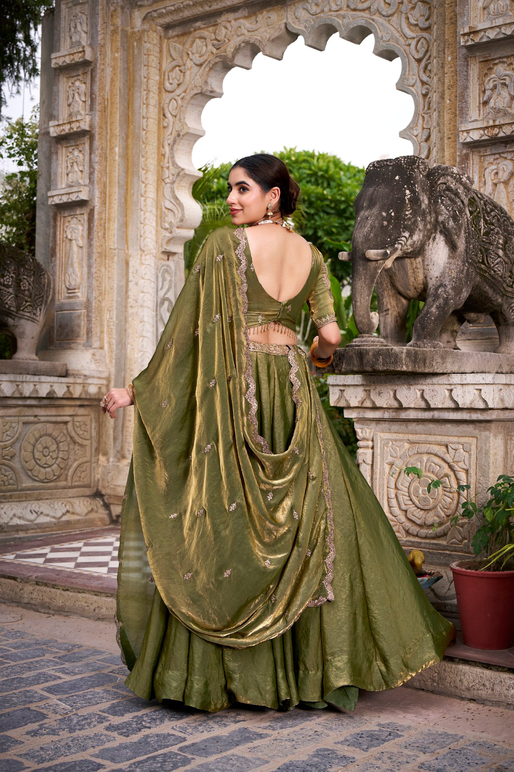 PASTEL GREEN LEHENGA CHOLI WITH GOLD LACE