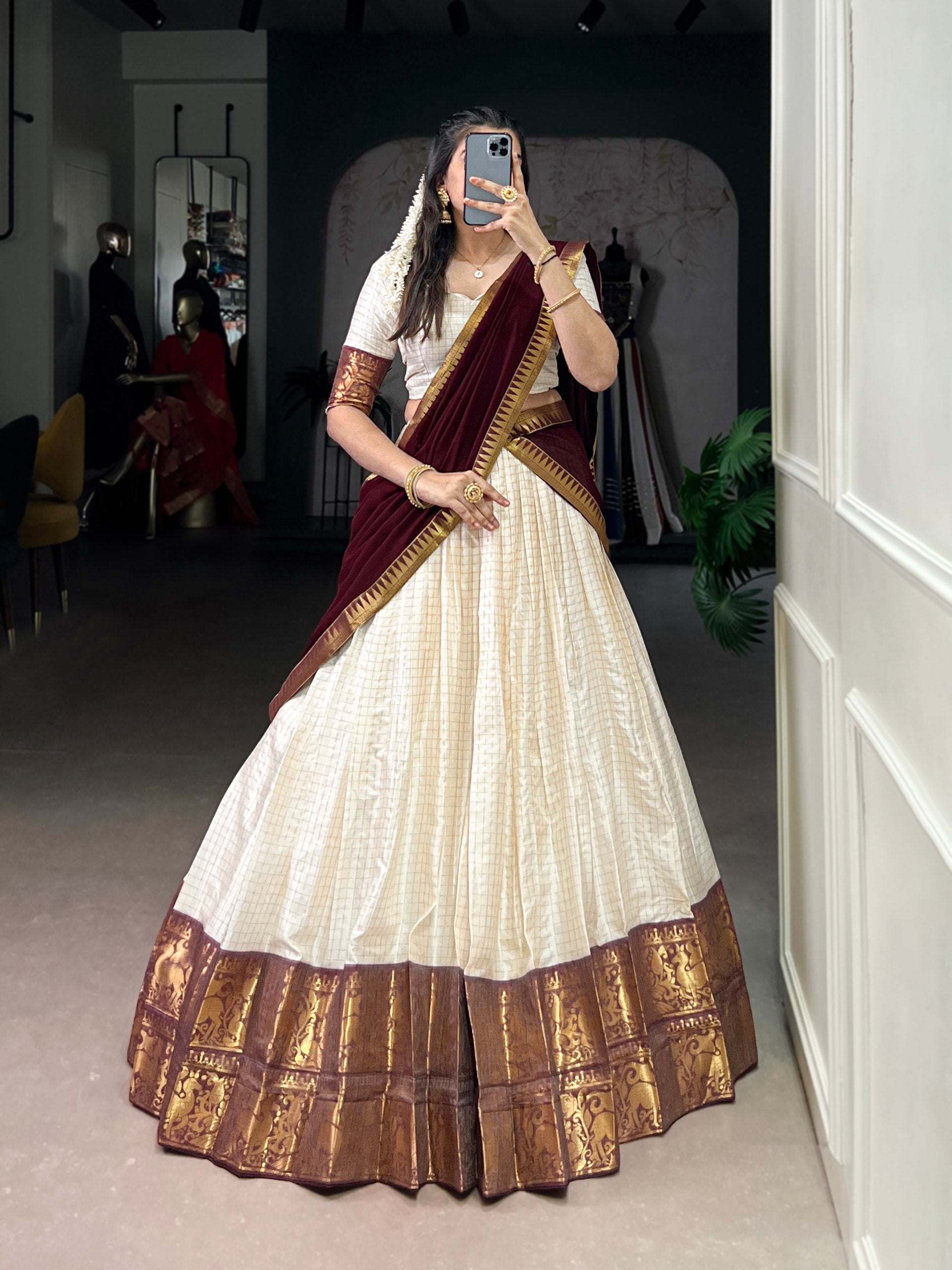 KALYANI COTTON LEHENGA CHOLI PAIRED WITH FLOWING GEORGETTE DUPATTA