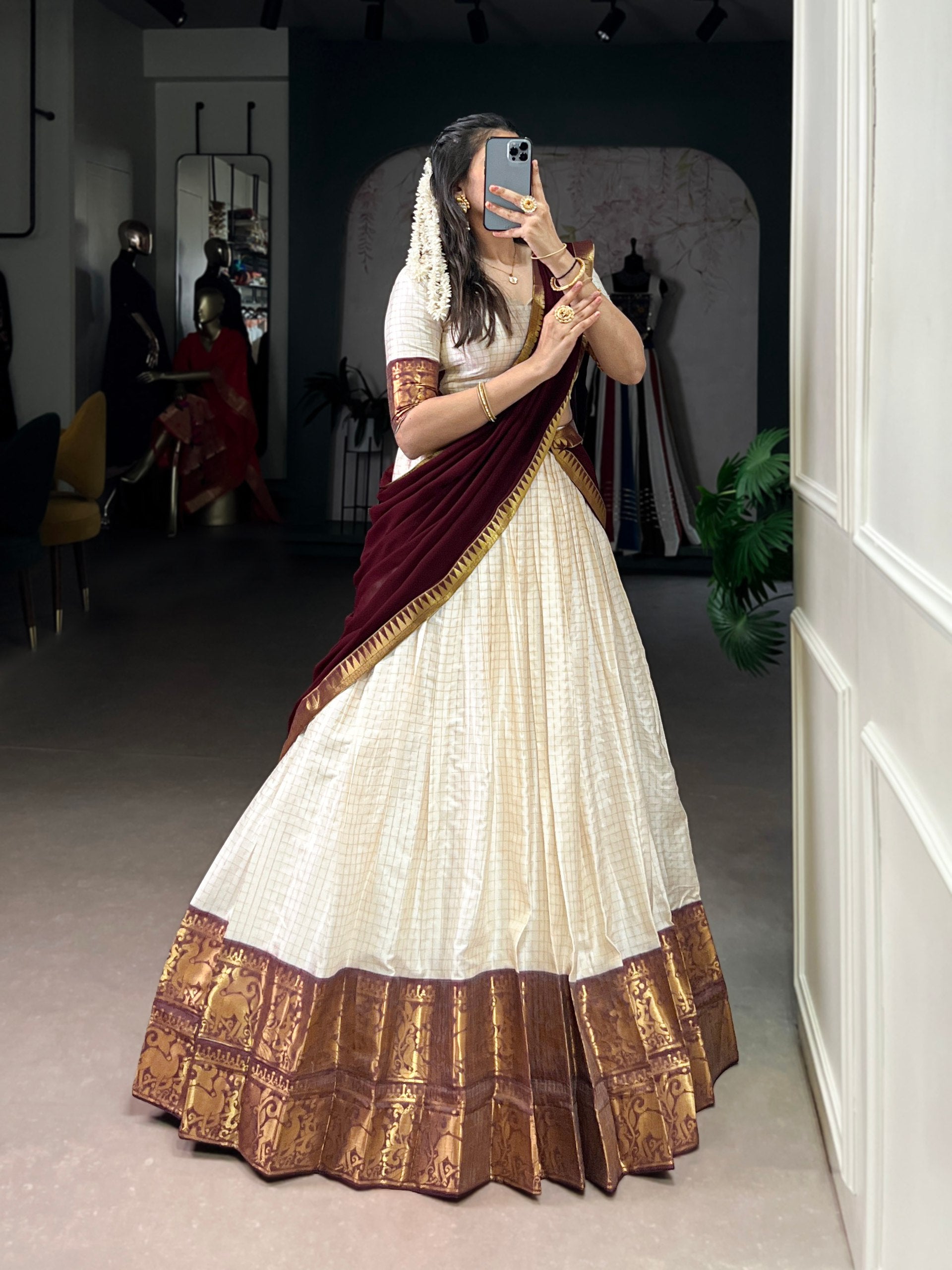 KALYANI COTTON LEHENGA CHOLI PAIRED WITH FLOWING GEORGETTE DUPATTA