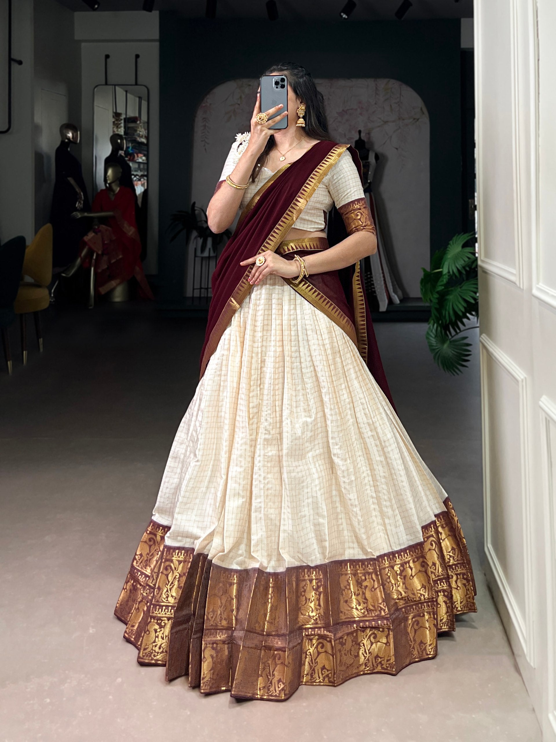 KALYANI COTTON LEHENGA CHOLI PAIRED WITH FLOWING GEORGETTE DUPATTA