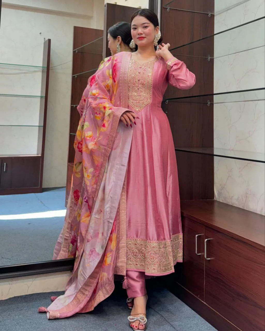 PINK ANARKALI FLARED KURTA SET
