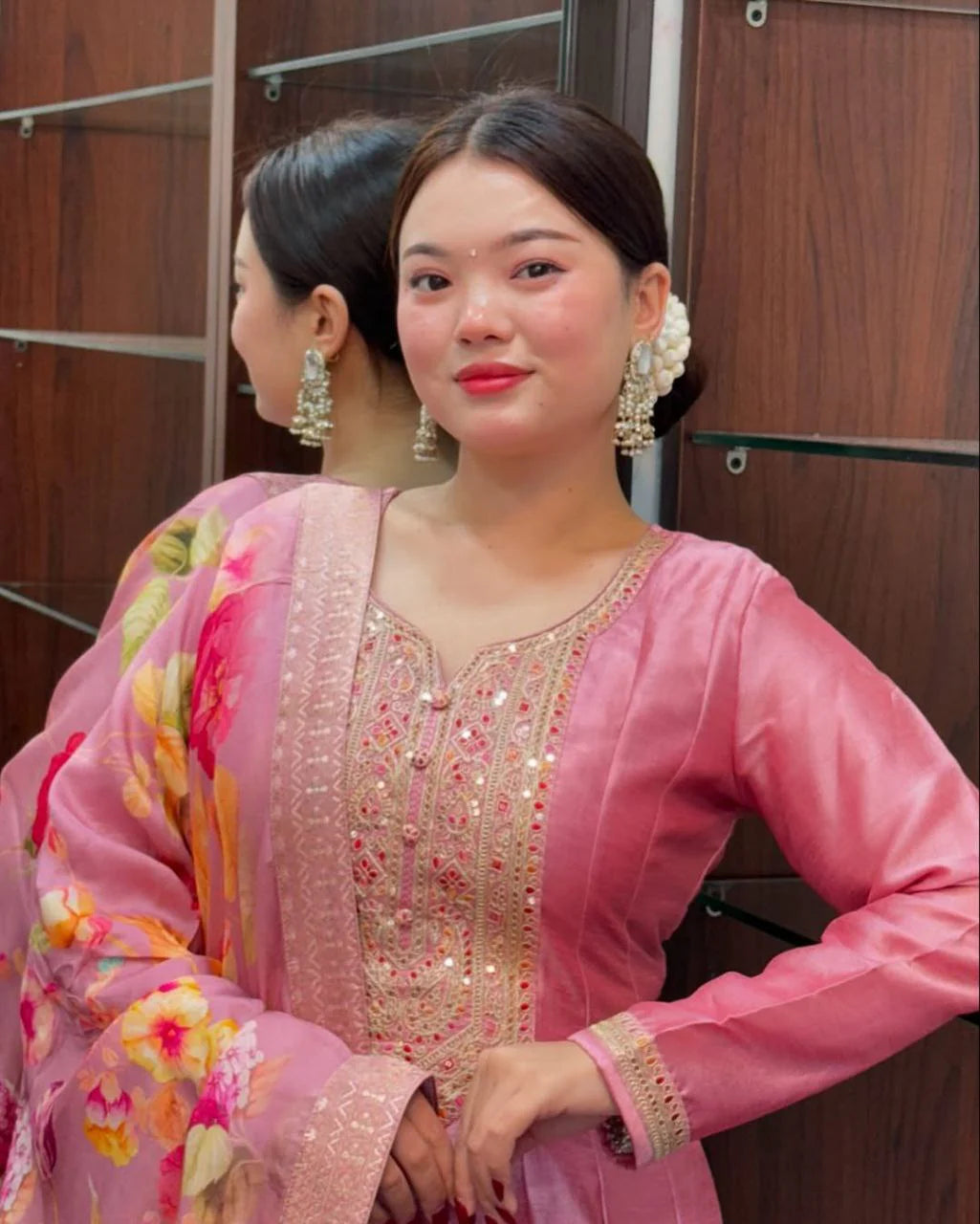PINK ANARKALI FLARED KURTA SET